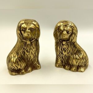Vintage Brass Dog Figurines Staffordshire Spaniels Solid 3” Figurines